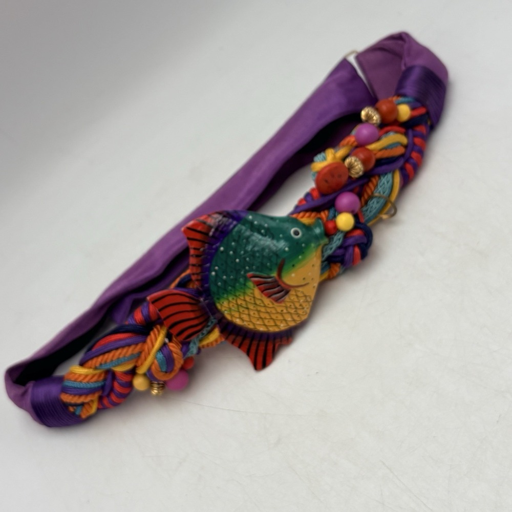 Vintage 80s 90s Carolyn Tanner Fish Belt Boho Art Wear Beaded Adjustable